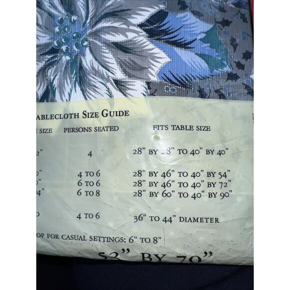 Sultan's Christmas Blue Floral VINYL Table Cloth 52" x 70", 4-6 Seat, Rectangle - Picture 10 of 10